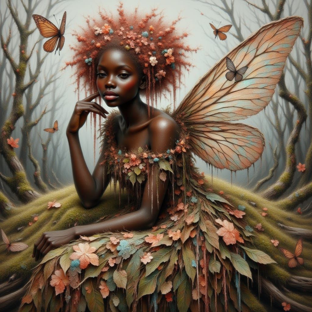 Whimsical Fairy Lounging on Grassy Hill