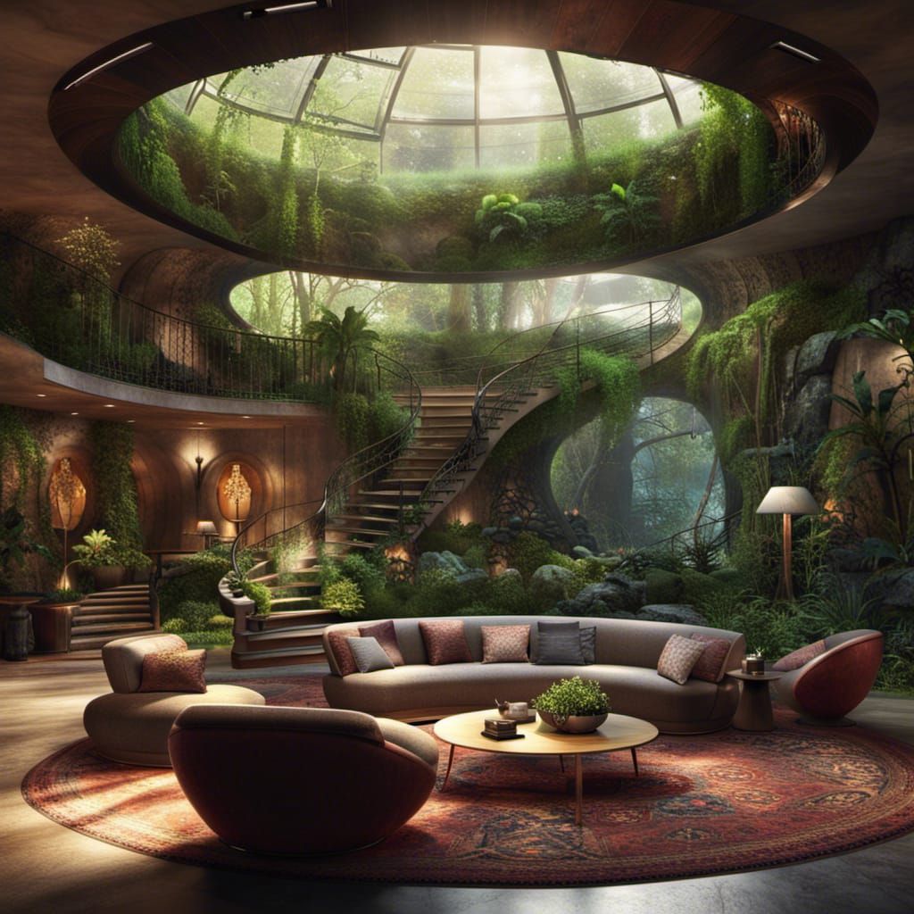 Lush Underground Home with Skylight: Digital Matte Painting