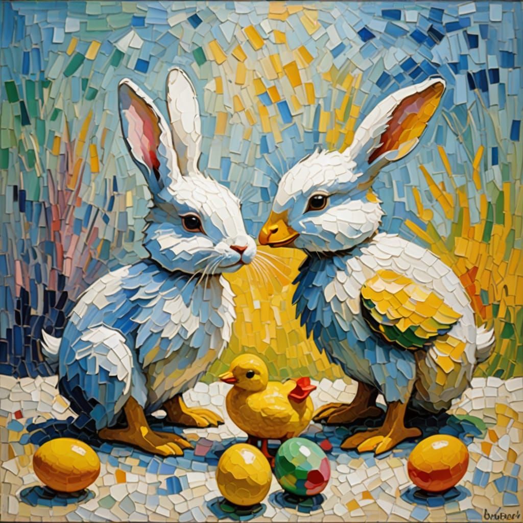 Vibrant Neo-Impressionist Scene of Whimsical Friends