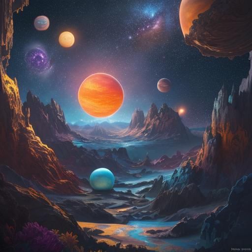 Vibrant Planets in Space as Pixar Concept Art