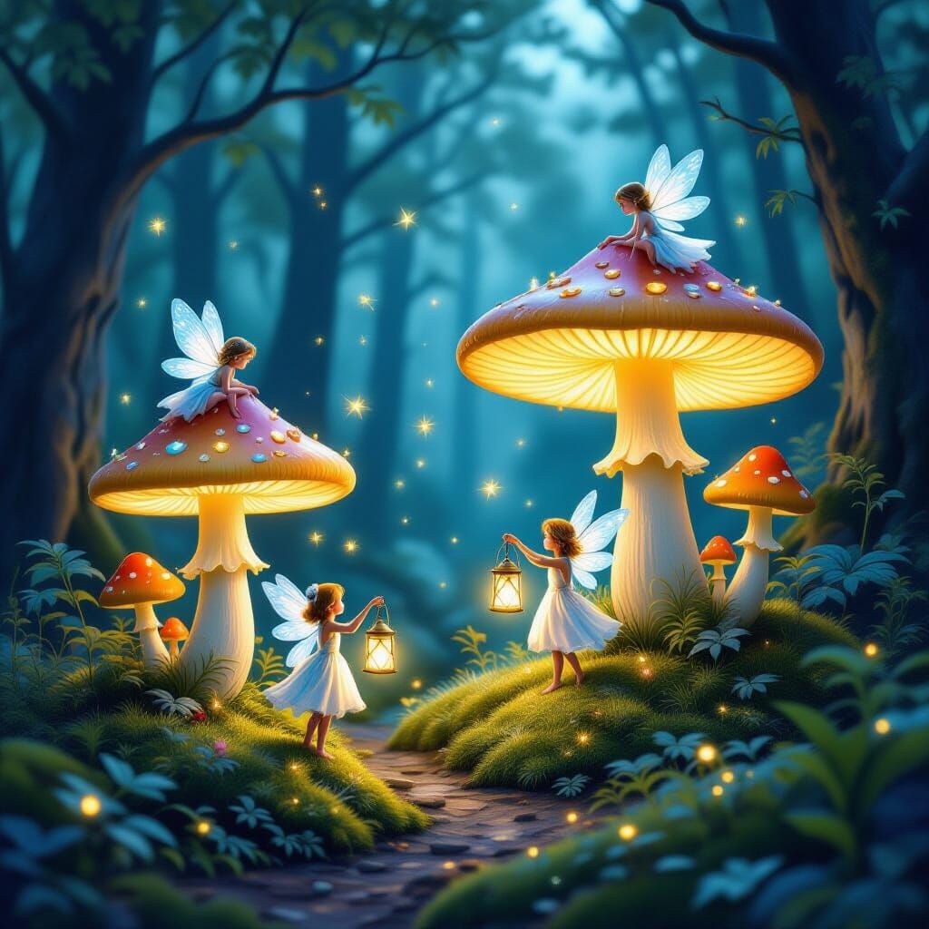Bioluminescent Fairies in Mystical Forest at Twilight