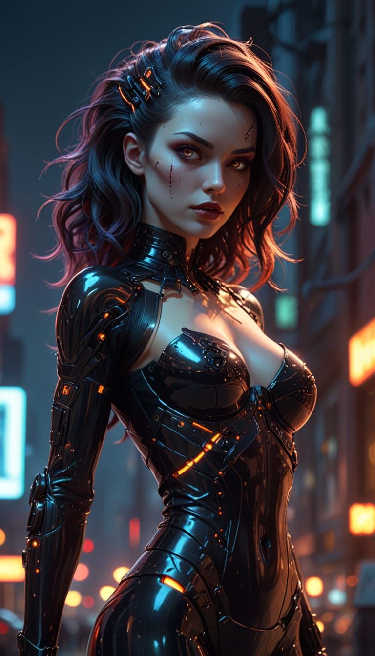 Gothic Cyberpunk Gynoid with Porcelain Face