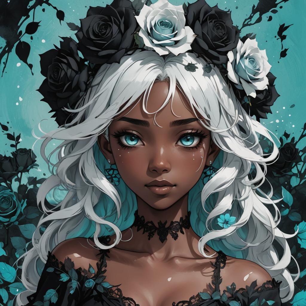 Black Rose Anime Girl Portrait in Manga Style