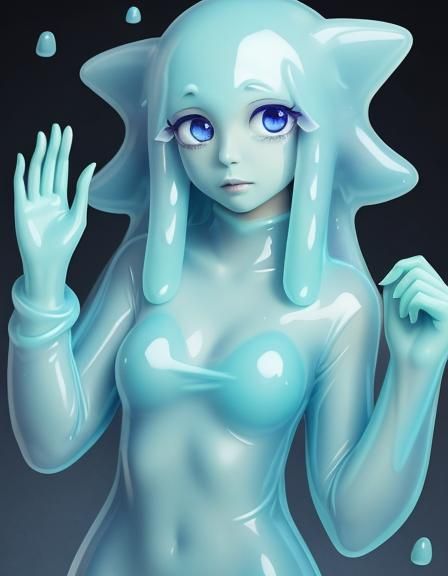 Agender Blue Slime Person in Unisex Clothing