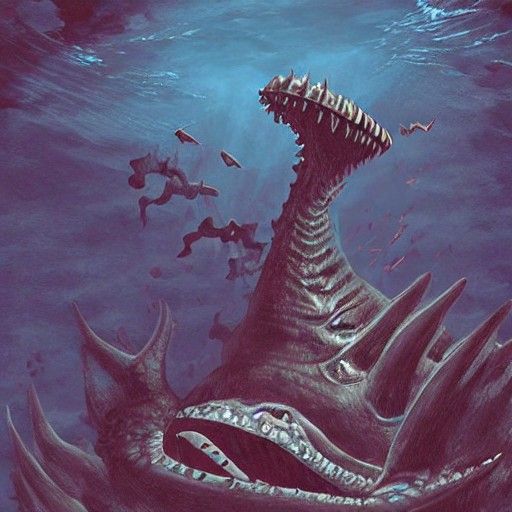 Giant Sea Monster in Mariana Trench, Expressionist Art