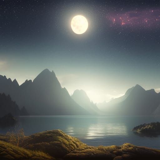 Star-Lit Mountains and Moon: Fantasy Concept Art