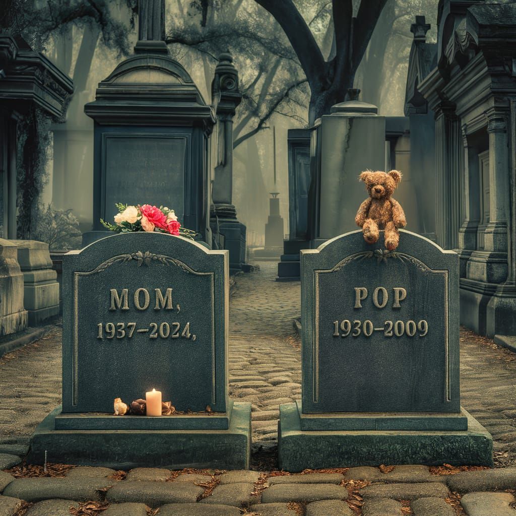 Touching Cemetery Scene with Tombstones