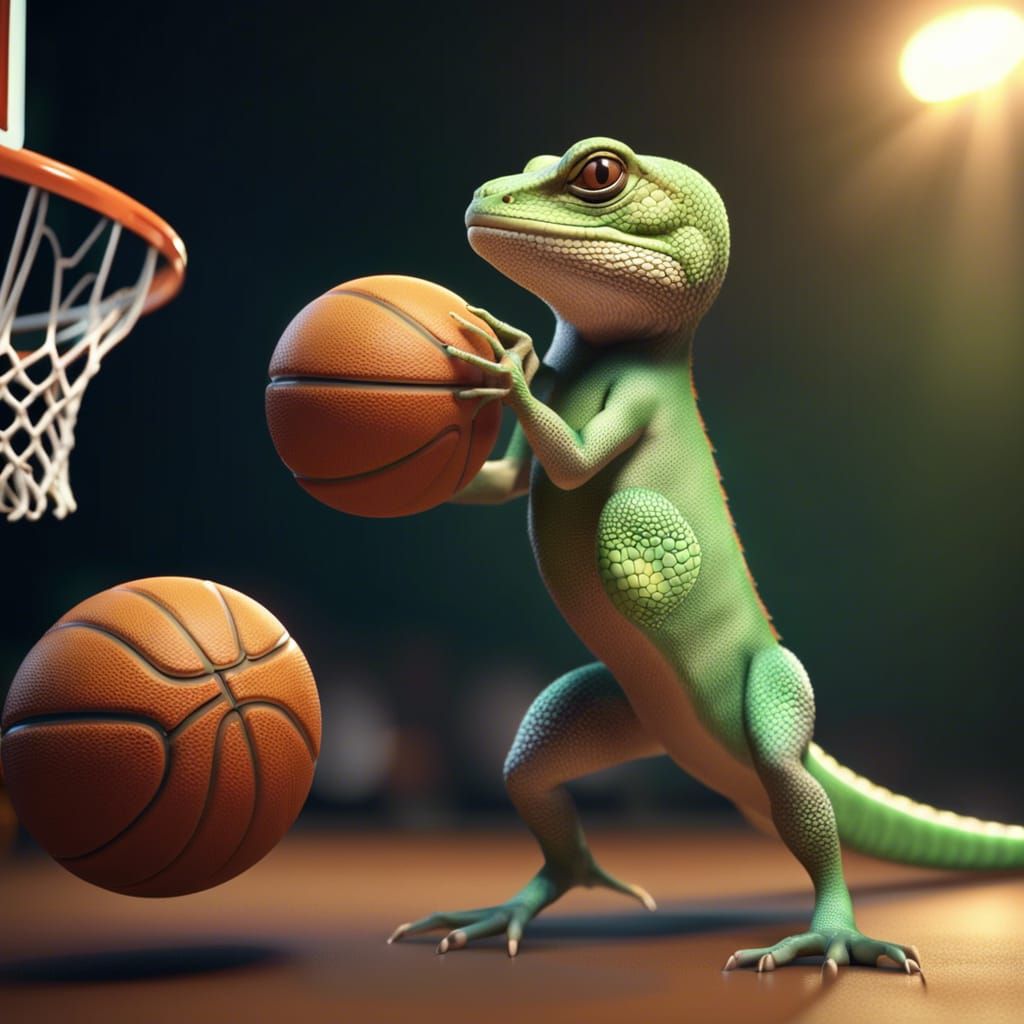 Lizard Dunks Basketball in Fantasy Animal Match