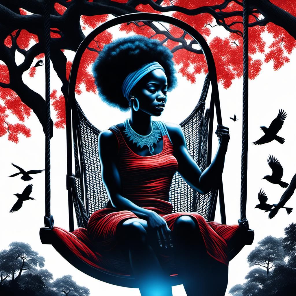 Bioluminescent Woman with Birds in Hyperrealism