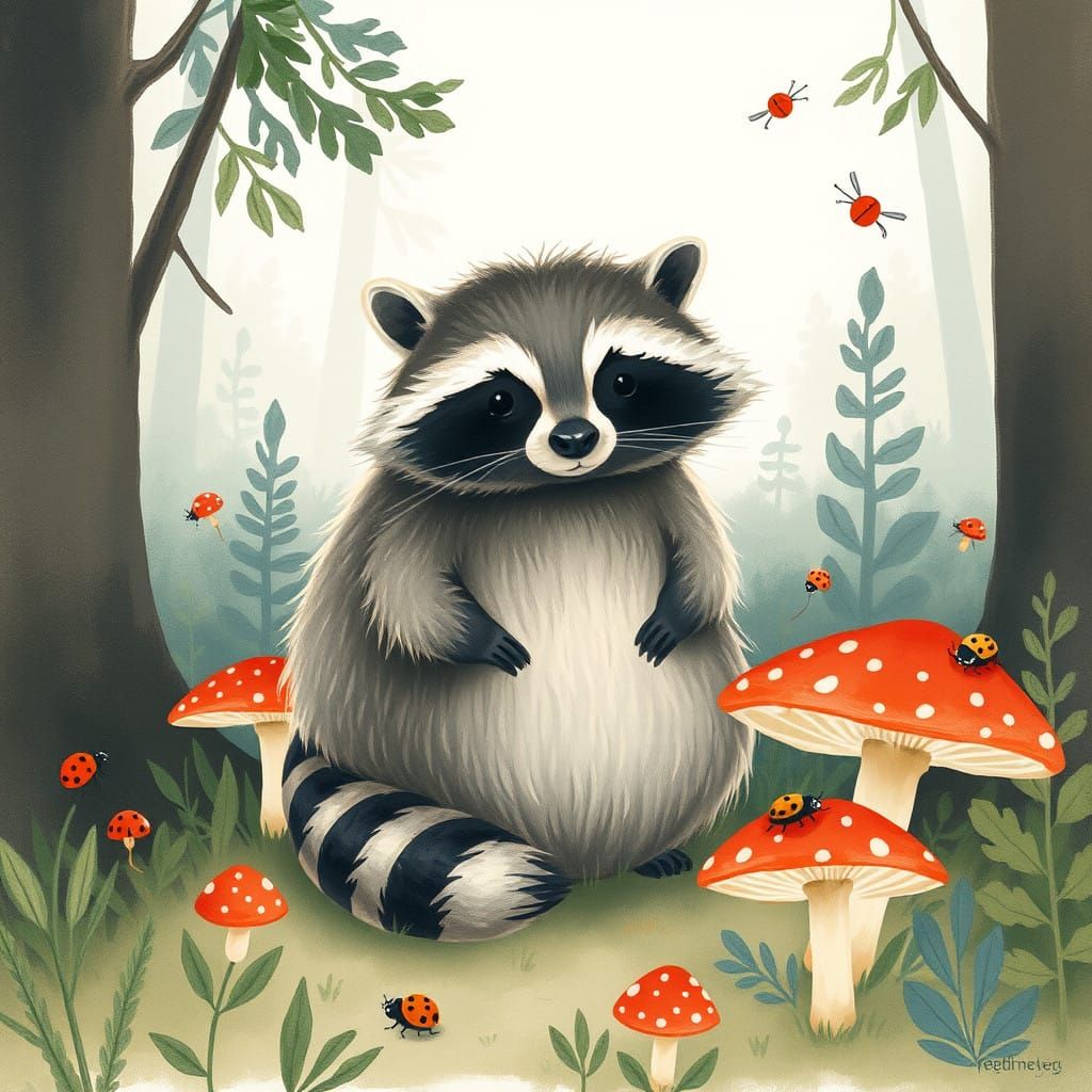 Charming Woodland Raccoon with Whimsical Flair
