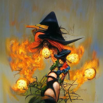 Fiery Witch in Dark Fantasy Style