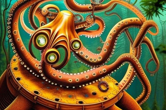 Steampunk Octopus Stargazing Platform in Ornate Network