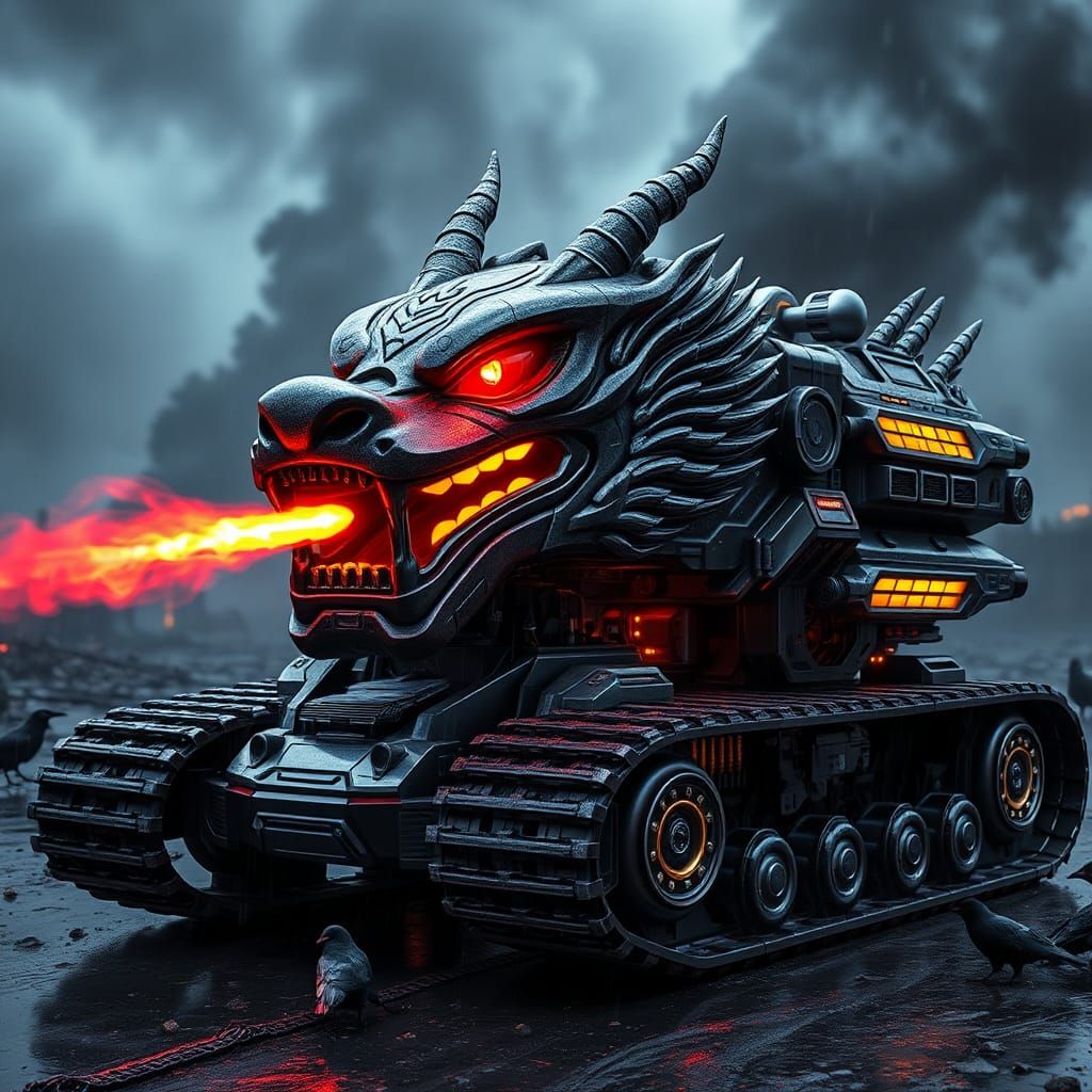 Futuristic Dragon Vehicle in Dystopian Landscape