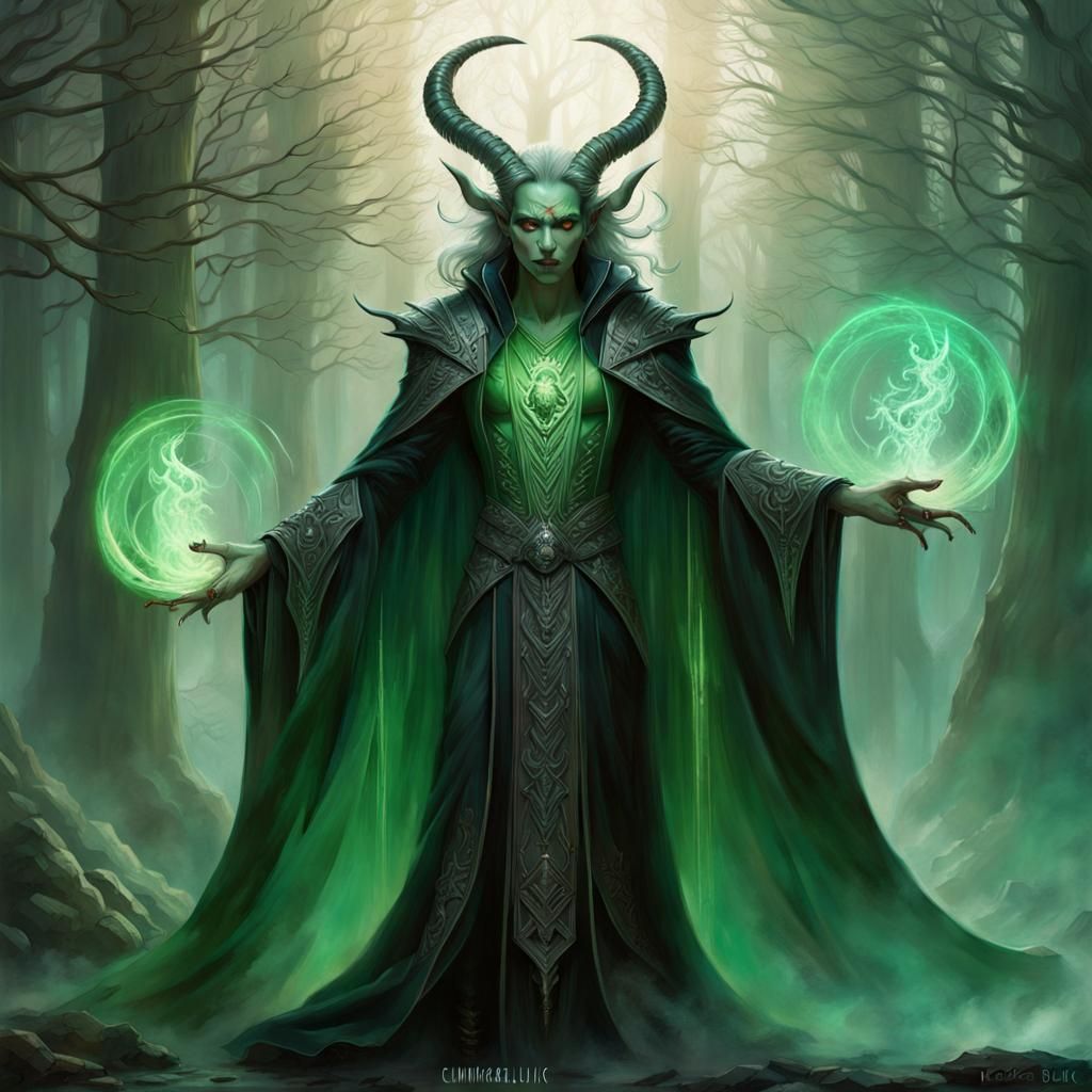 Demonic Sorcerer Summoning Spirits in Fantasy Art