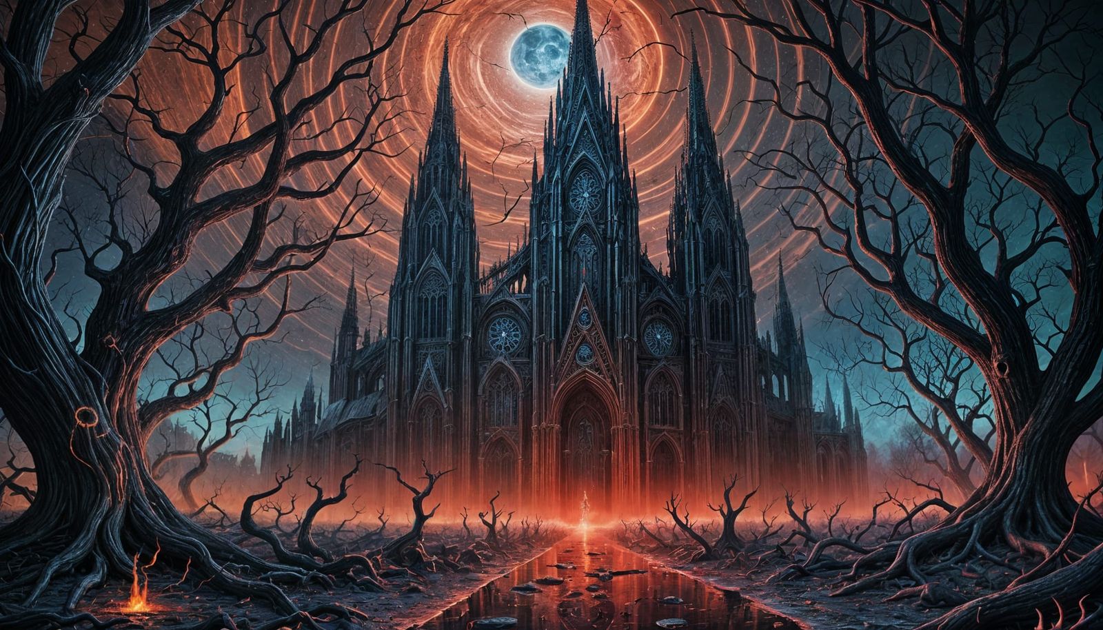 Electric Crimson Nightmare Landscape in Cyberpunk Style