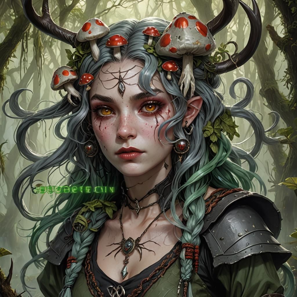 Fantasy Druid with Antlers and Cobwebs