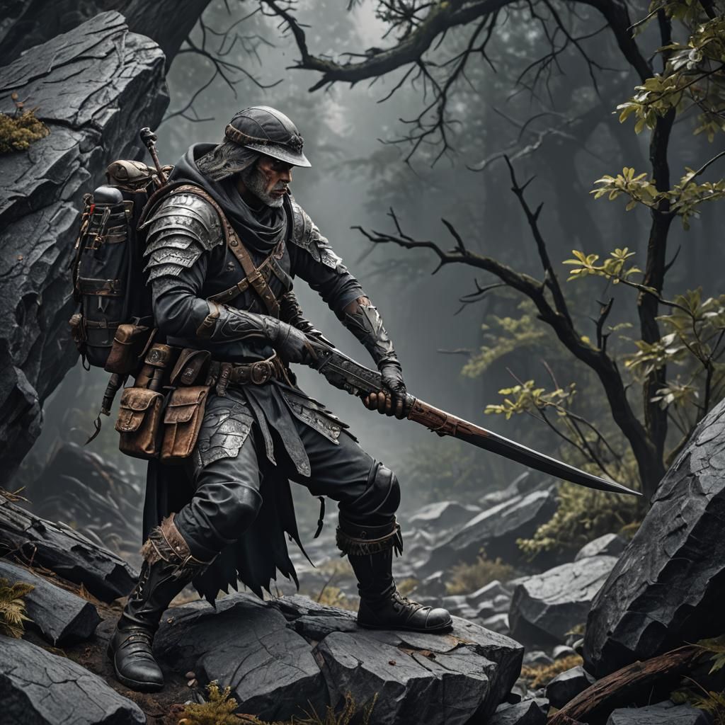 Hyperrealistic Obsidian Hunter in Cinematic Lighting