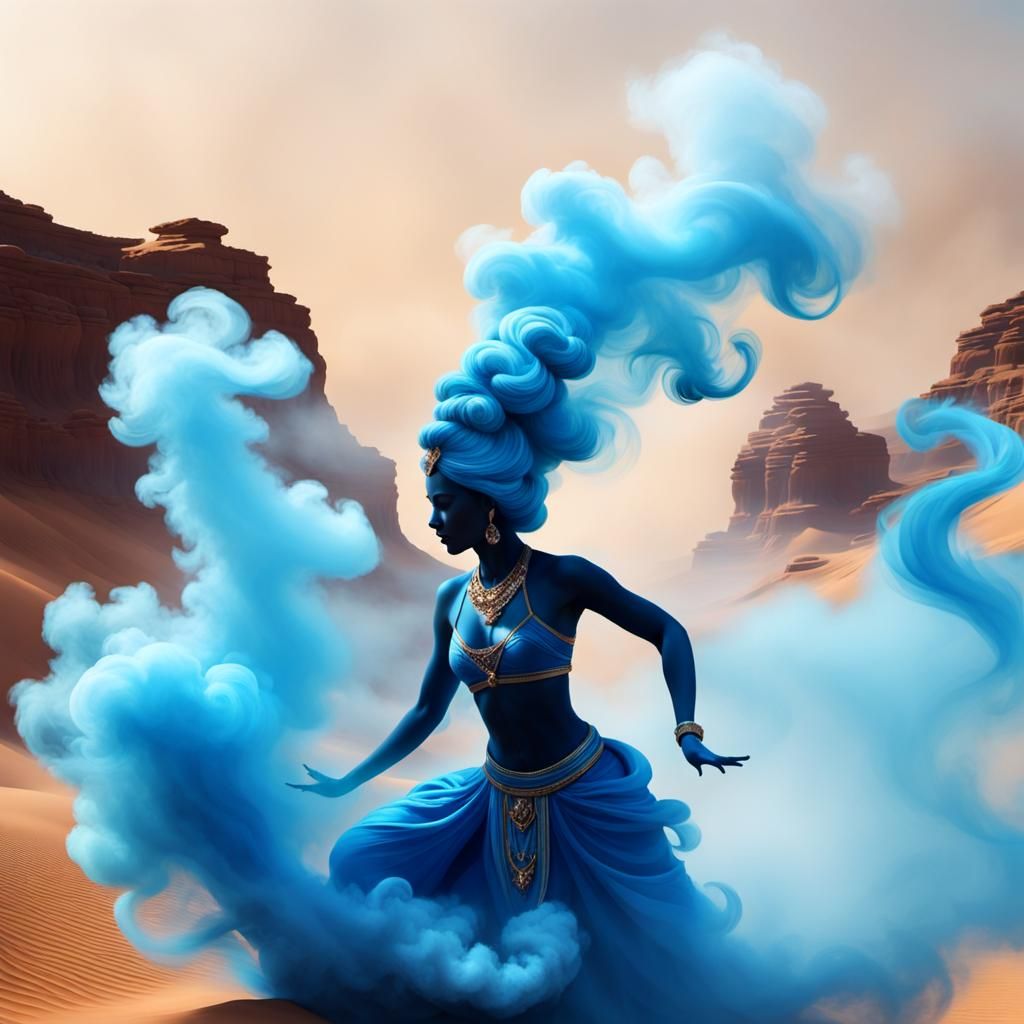 Desert Genie in Smoke Painting Style