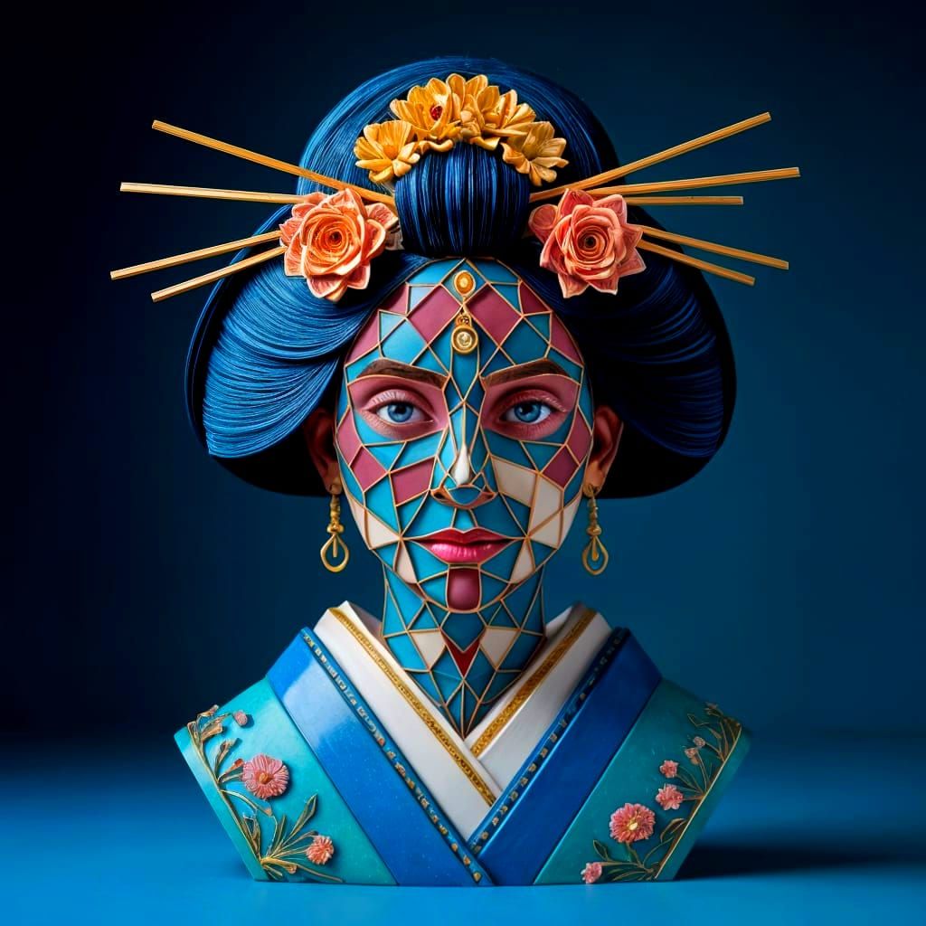 Geometric Abstract Portrait With Tessellation and Kintsugi