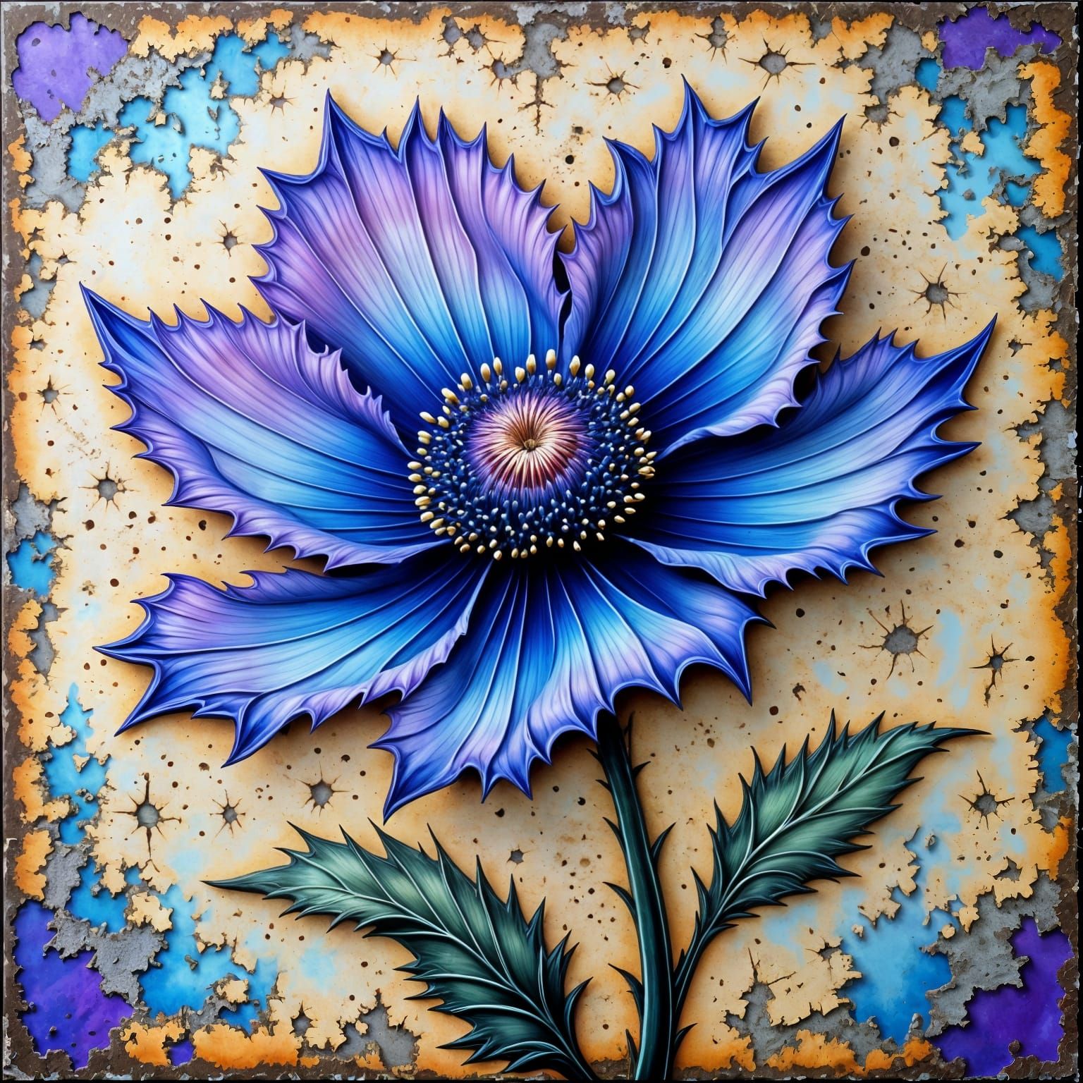 Gradient Blue Purple Flower Against Ugly Background