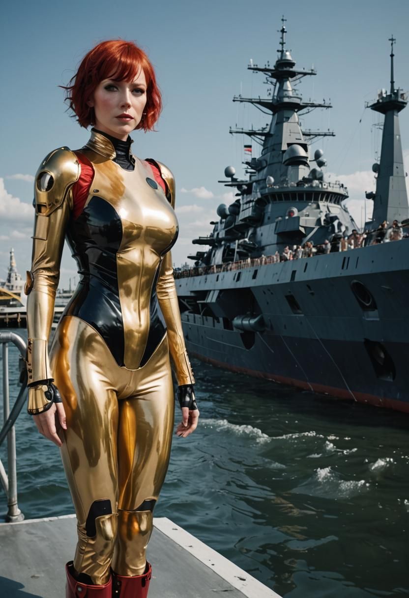 Battleship and Figure in Gold and Black Latex