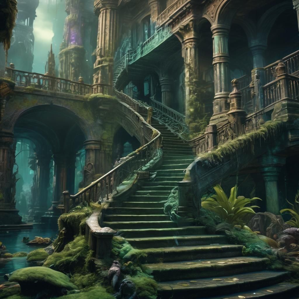 Moss Creature on Atlantis Steps: Fantasy Art
