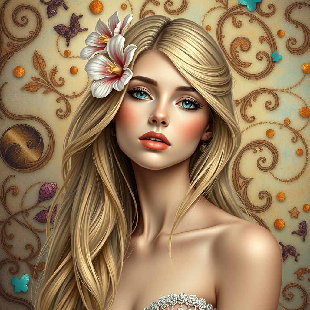 Whimsical Blonde Portrait with Floral Accents