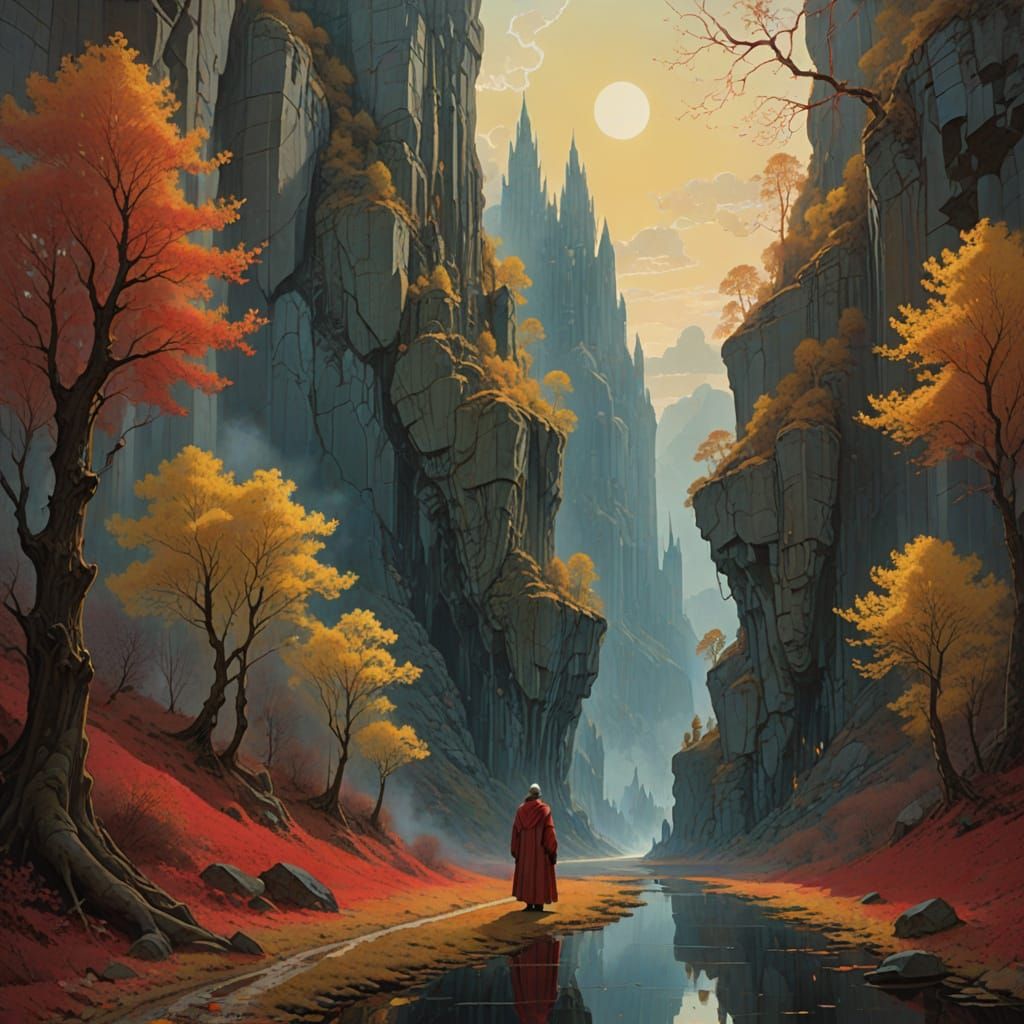 Pastel Train Through Golden Forest, Dreamlike Art