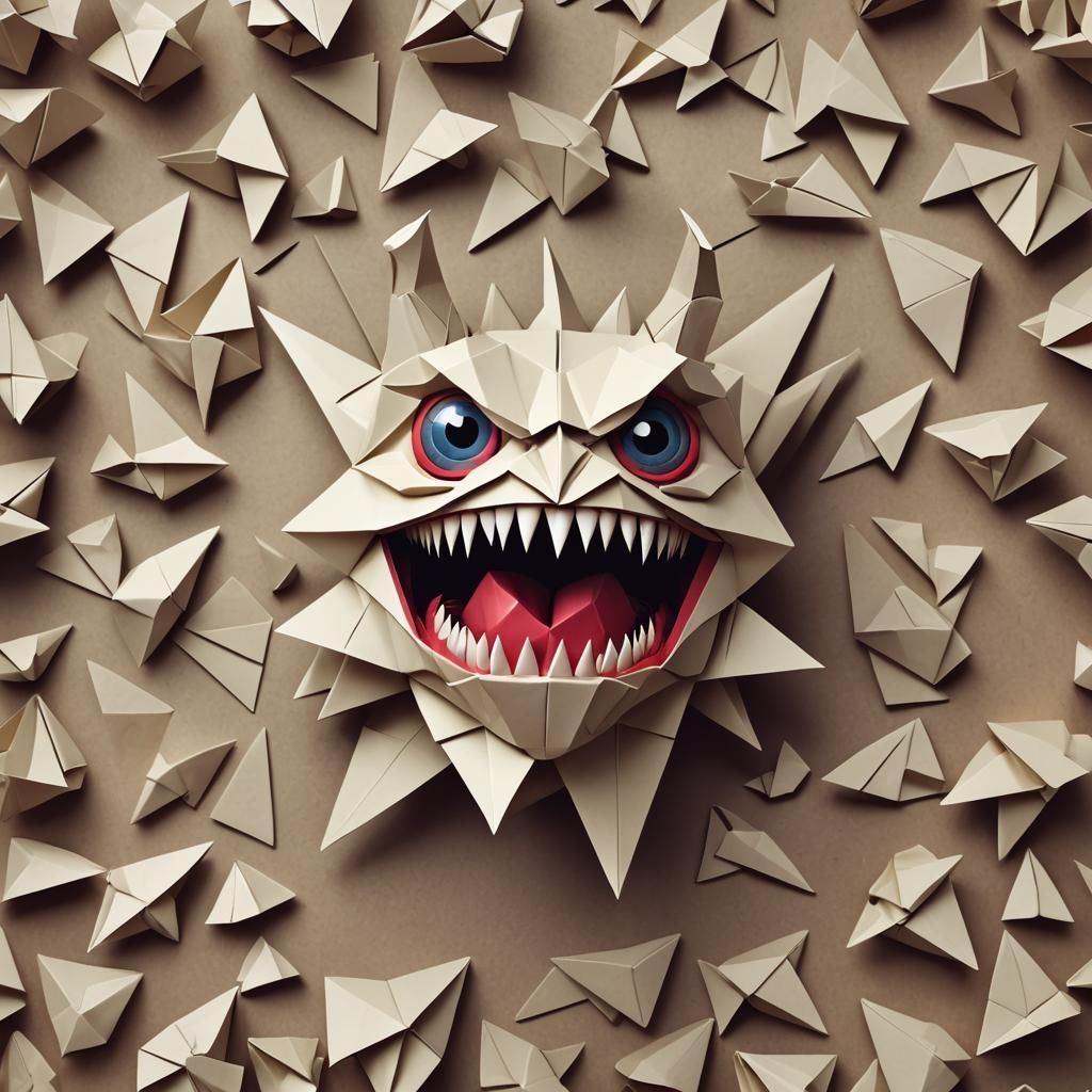 Creepy Origami Monster with Huge Teeth