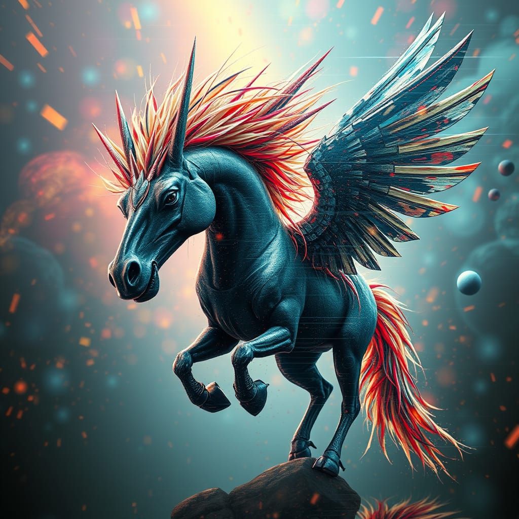 Melting Hippogriff Portrait in Glitch Art Style