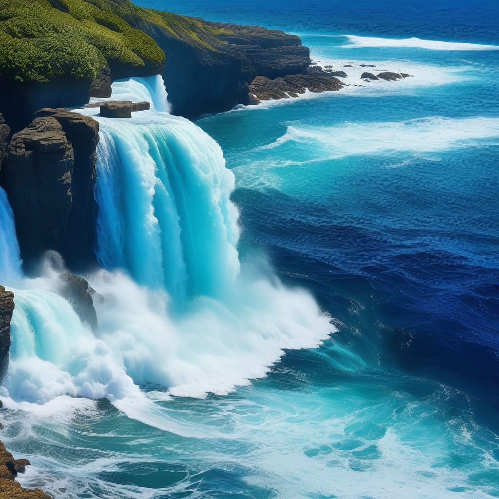 Surreal Ocean Waterfall in Impressionistic Style
