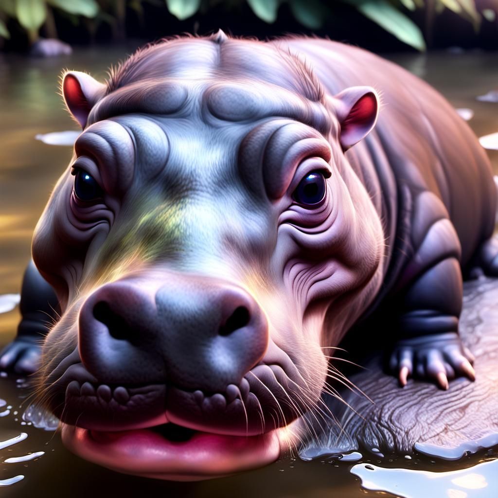 Smiling Pygmy Hippopotamus in Fantasy Concept Art