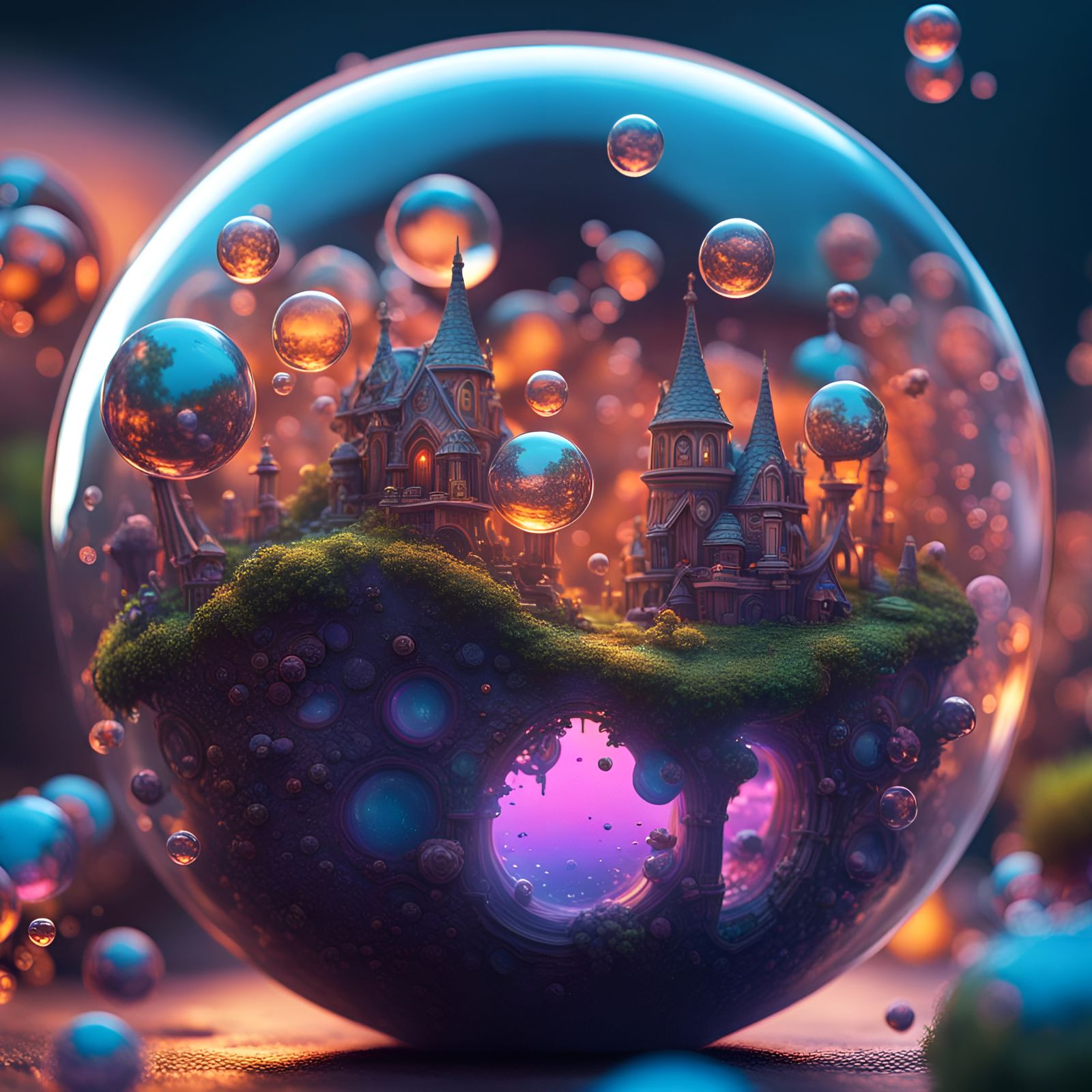 Tiny World Inside Brilliant Bubbles: Fantasy Concept Art
