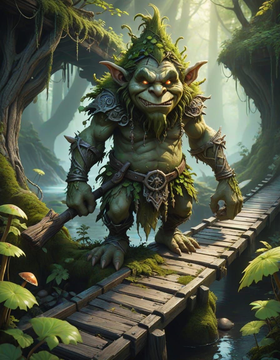 Moss Troll in Enchanted Forest: Digital Art