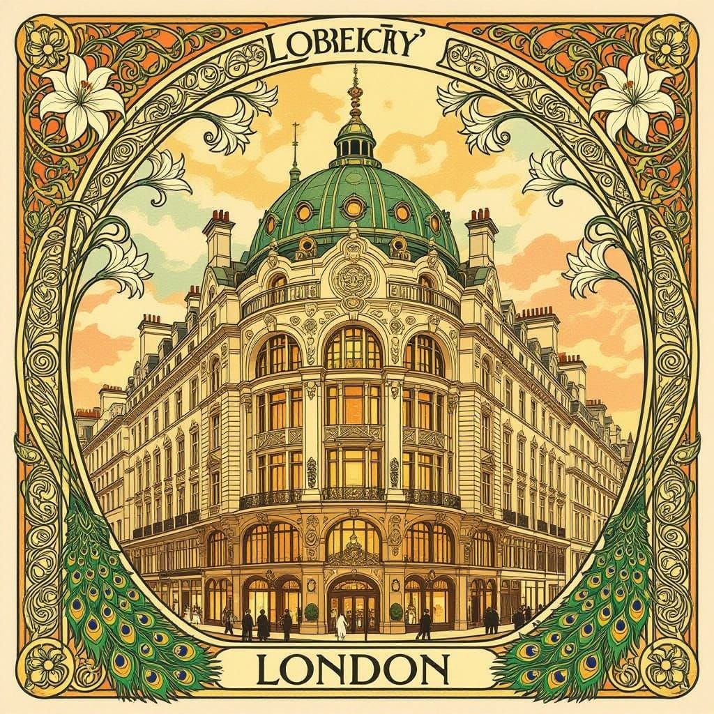 Art Nouveau London Facade Tapestry of Nature and Architectur...