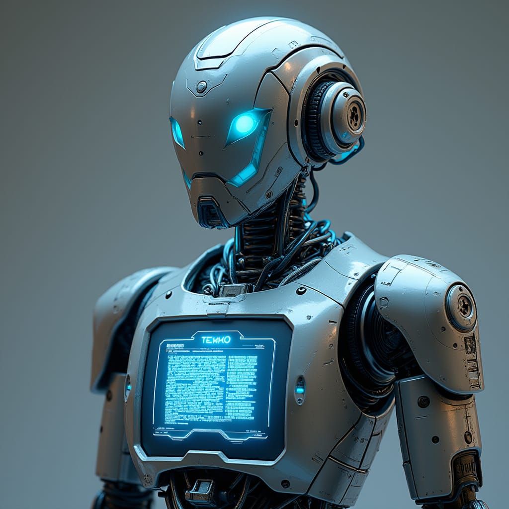 Retro Futuristic Star Wars Droid in Metallic Silver and Blue