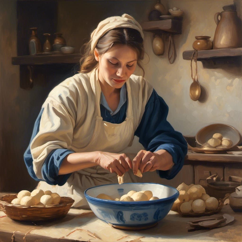 Renaissance Painting of Hands Kneading Dough