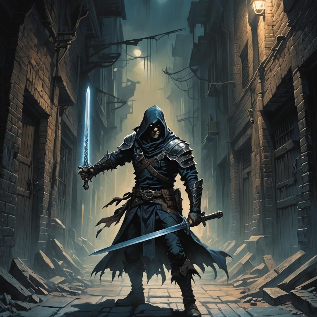 Thief with Killer Sword in Dark Alley