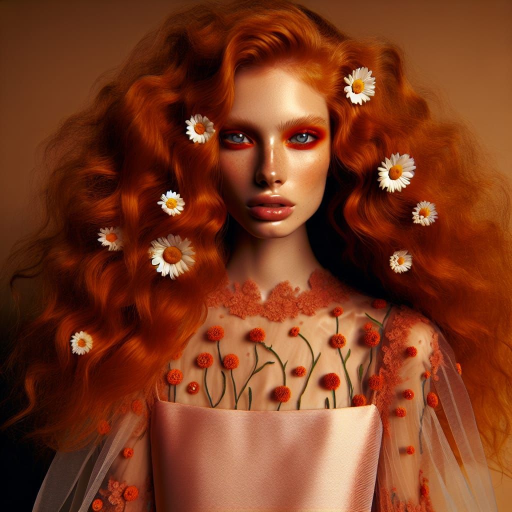 Woman with Red Eyes and Daisy Dress