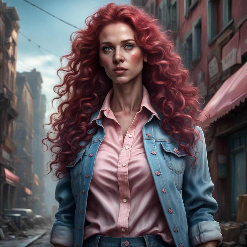 Woman with Long Red Hair in Detailed Digital Art
