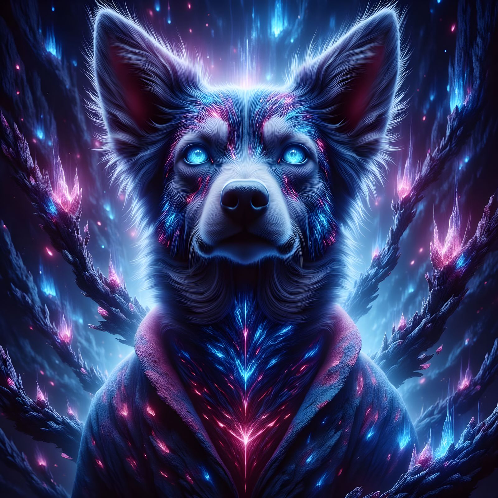 Cosmic Stoner Dog in Holographic Astral Illustration