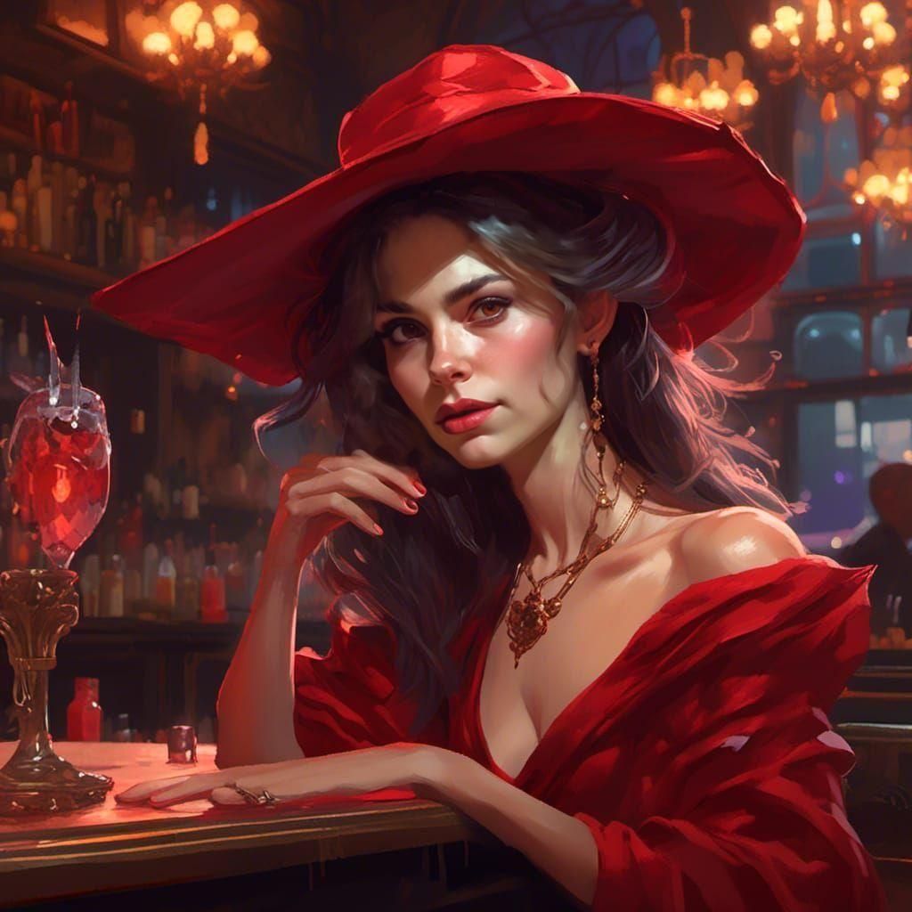 Elegant Lady in Red: Art Nouveau Portrait