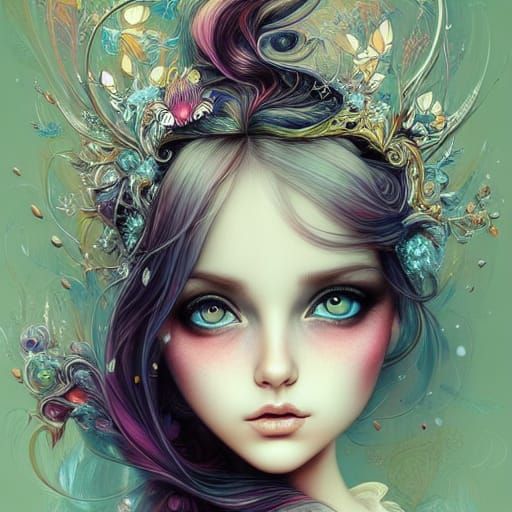 Hyperdetailed Portrait of Cute Girl with Flowing Hair