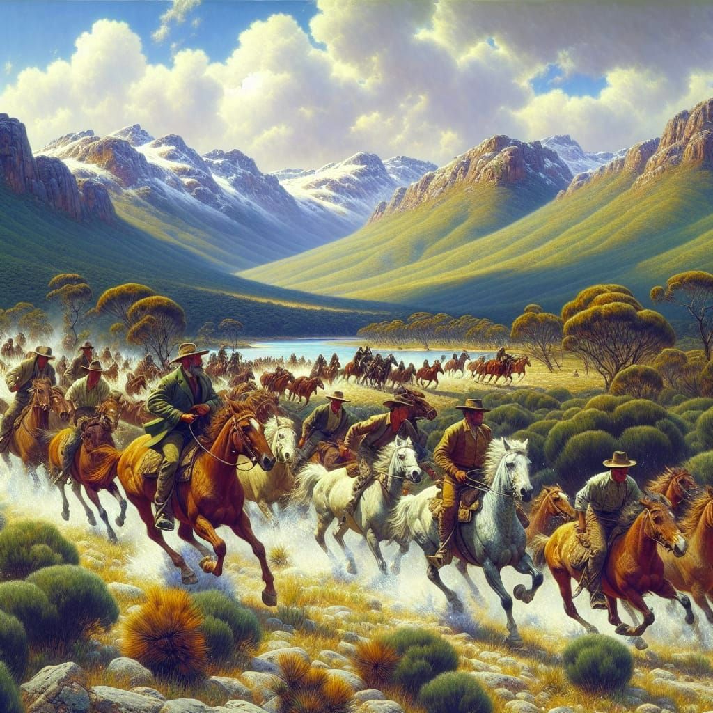 Australian Tonalism Landscape with Daring Horsemen