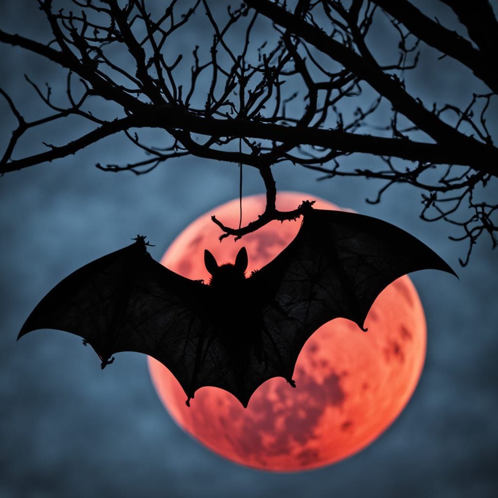 Bat Silhouette Against a Blood Moon