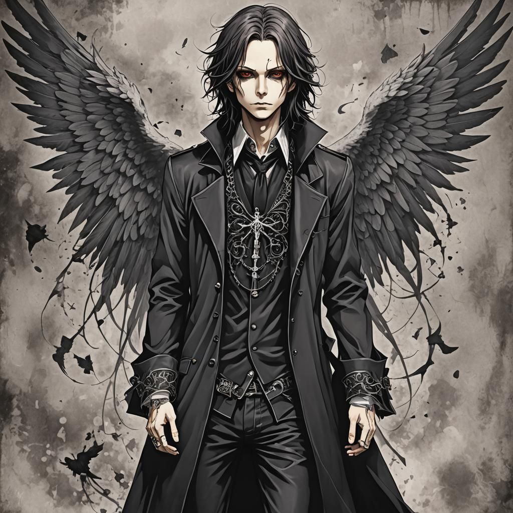 Anime Bishonen Fallen Angel Full Body Portrait