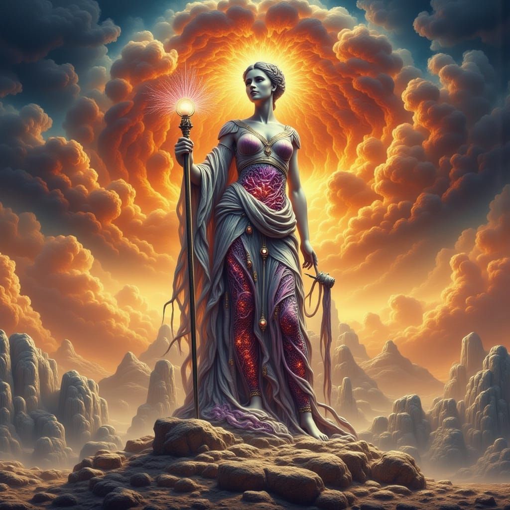 Goddess Athena Statue in Marble and Quantum Network