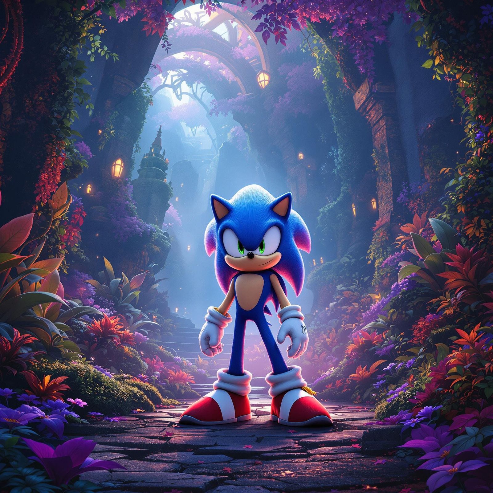 Sonic the Hedgehog in a Dreamlike Fantasy Environment