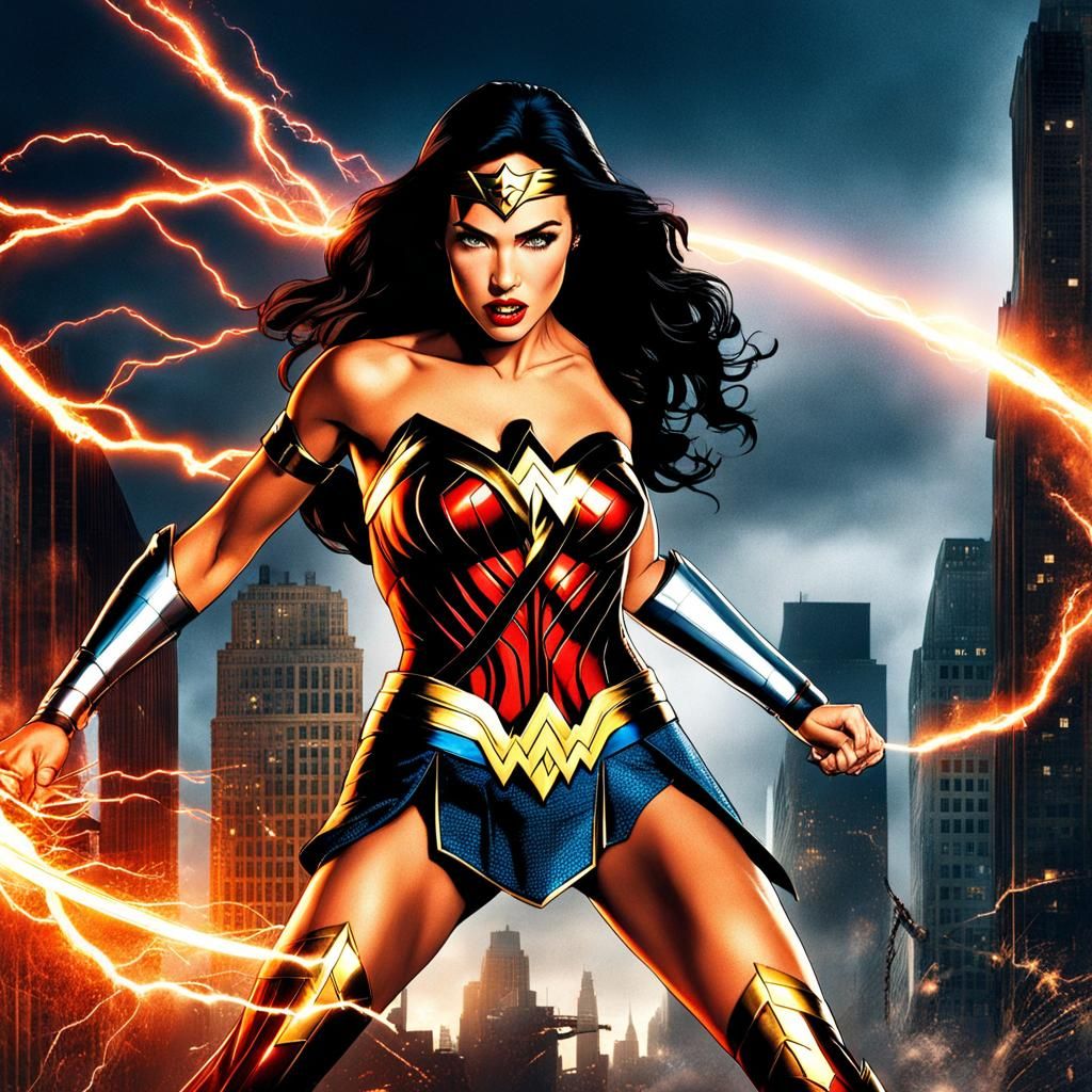 Wonder Woman Battles Godzilla in Lightning Storm