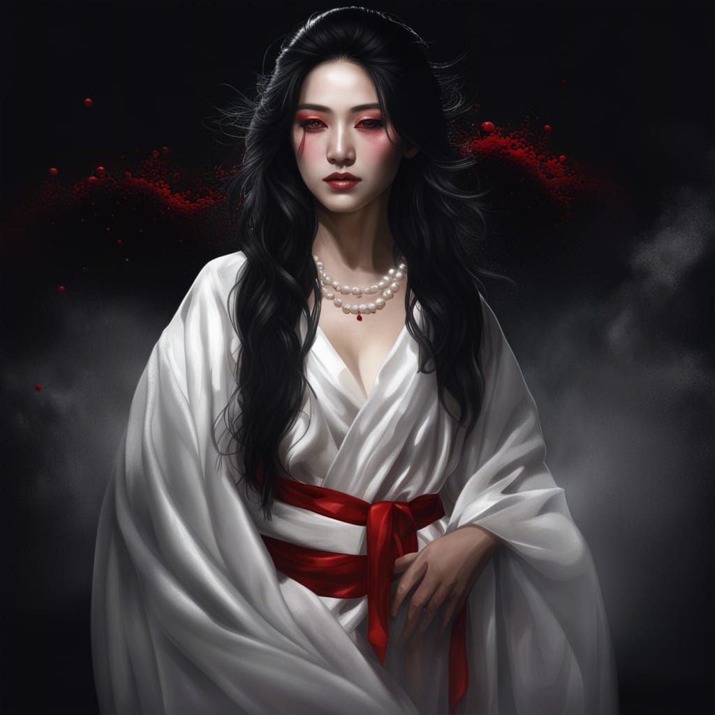 Woman in White Robes with Pearl Necklace